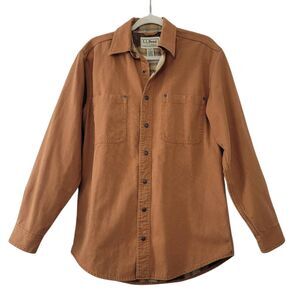 LL Bean Canvas Field Barn Shacket Jacket Mens Small Plaid Flannel Lined OYQ21